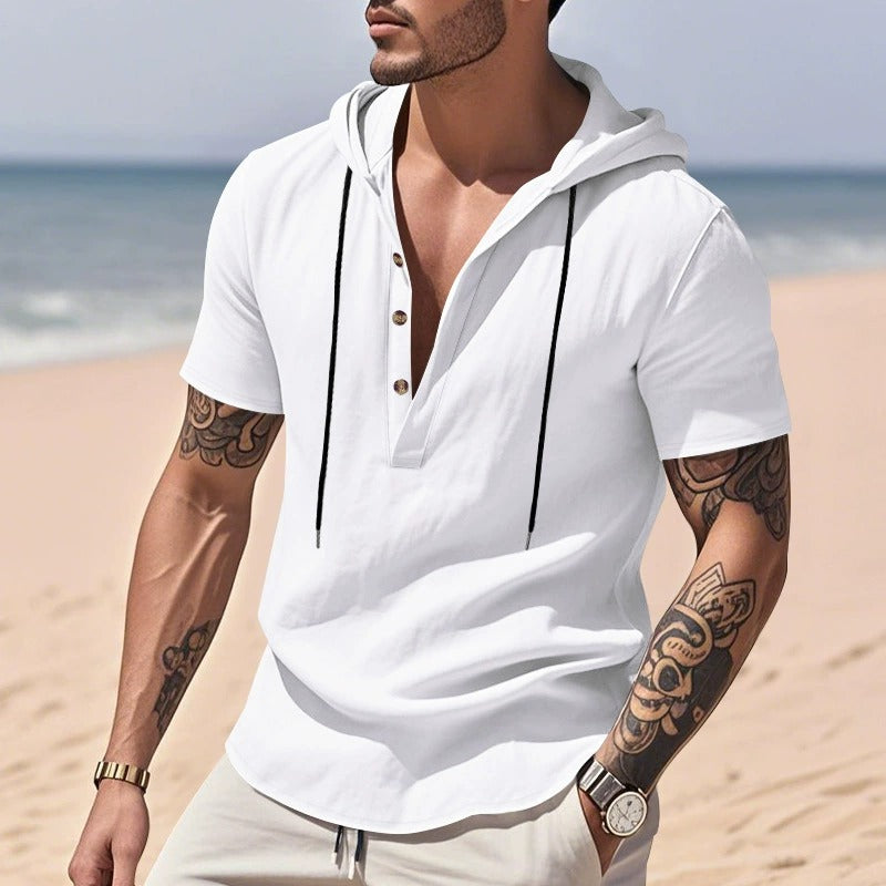 Lässiges Herren-Hoodie aus Leinen – Leicht, lässig & cool im Küstenstil | YH-CW15