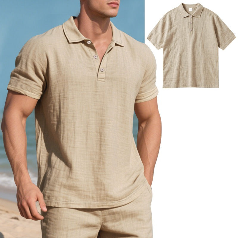 Herren-Poloshirt aus Leinen im britischen Gentleman-Stil, lockere Passform, Sommer, kurze Ärmel | YHBKCS-20