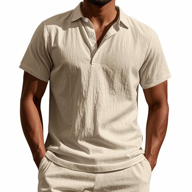 Herren-Poloshirt aus Leinen im britischen Gentleman-Stil, lockere Passform, Sommer, kurze Ärmel | YHBKCS-20