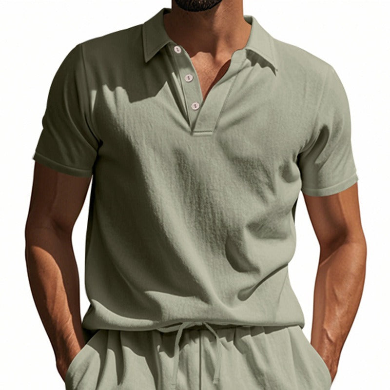 Herren-Poloshirt aus Leinen im britischen Gentleman-Stil, lockere Passform, Sommer, kurze Ärmel | YHBKCS-20