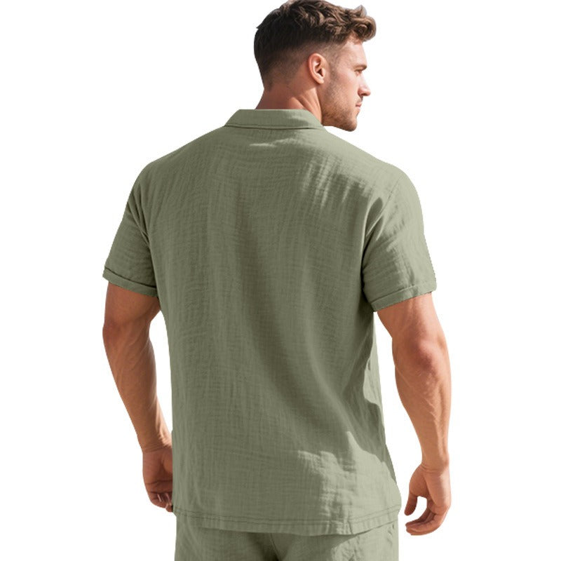 Herren-Poloshirt aus Leinen im britischen Gentleman-Stil, lockere Passform, Sommer, kurze Ärmel | YHBKCS-20