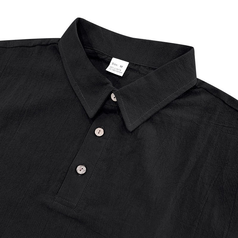 Herren-Poloshirt aus Leinen im britischen Gentleman-Stil, lockere Passform, Sommer, kurze Ärmel | YHBKCS-20