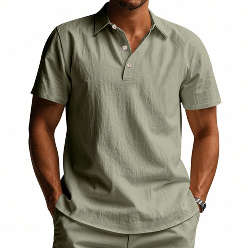 Herren-Poloshirt aus Leinen im britischen Gentleman-Stil, lockere Passform, Sommer, kurze Ärmel | YHBKCS-20