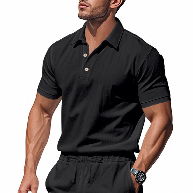 Herren-Poloshirt aus Leinen im britischen Gentleman-Stil, lockere Passform, Sommer, kurze Ärmel | YHBKCS-20