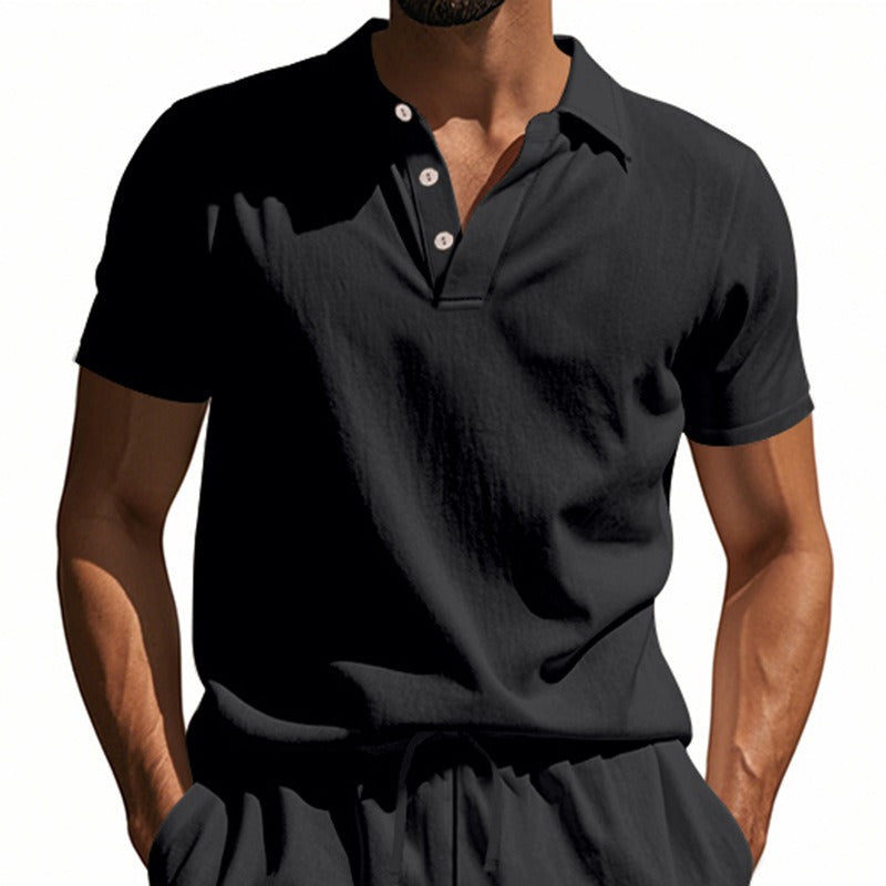 Herren-Poloshirt aus Leinen im britischen Gentleman-Stil, lockere Passform, Sommer, kurze Ärmel | YHBKCS-20