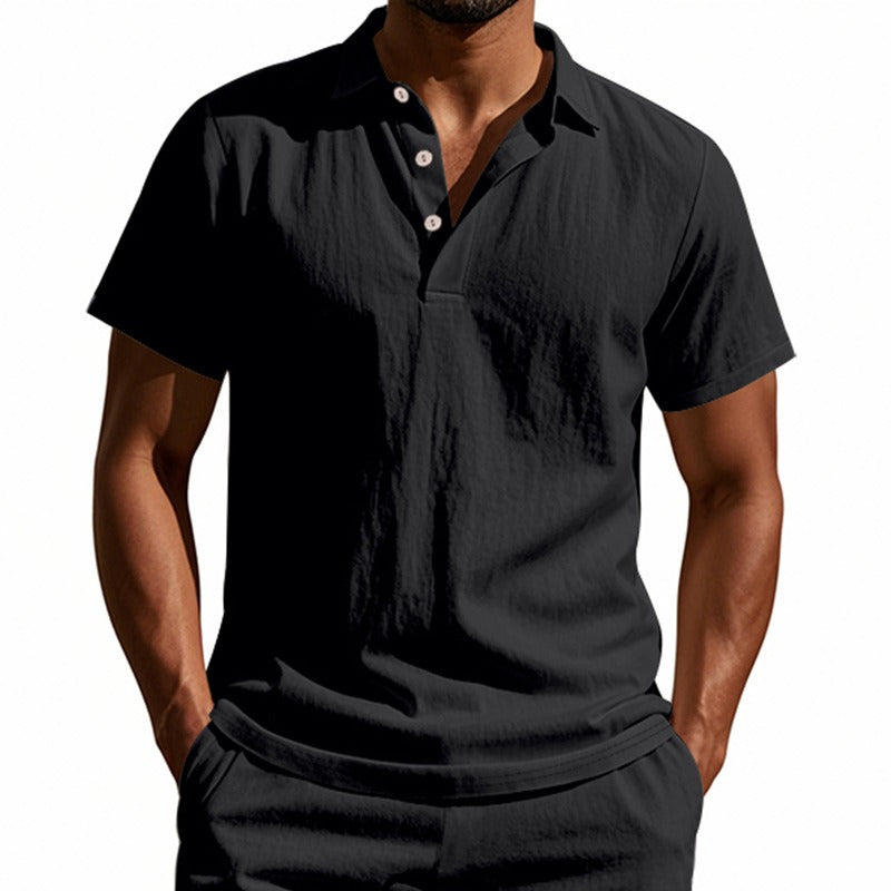 Herren-Poloshirt aus Leinen im britischen Gentleman-Stil, lockere Passform, Sommer, kurze Ärmel | YHBKCS-20