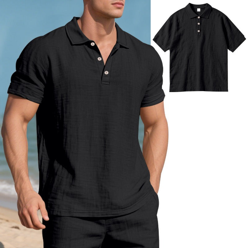 Herren-Poloshirt aus Leinen im britischen Gentleman-Stil, lockere Passform, Sommer, kurze Ärmel | YHBKCS-20