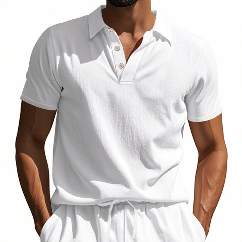 Herren-Poloshirt aus Leinen im britischen Gentleman-Stil, lockere Passform, Sommer, kurze Ärmel | YHBKCS-20
