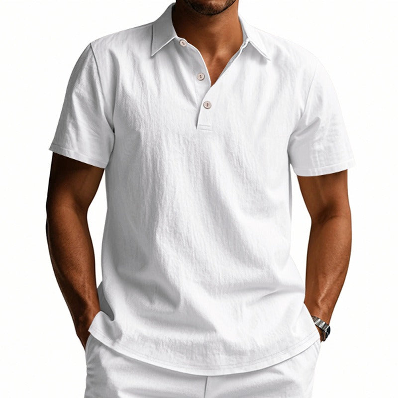 Herren-Poloshirt aus Leinen im britischen Gentleman-Stil, lockere Passform, Sommer, kurze Ärmel | YHBKCS-20