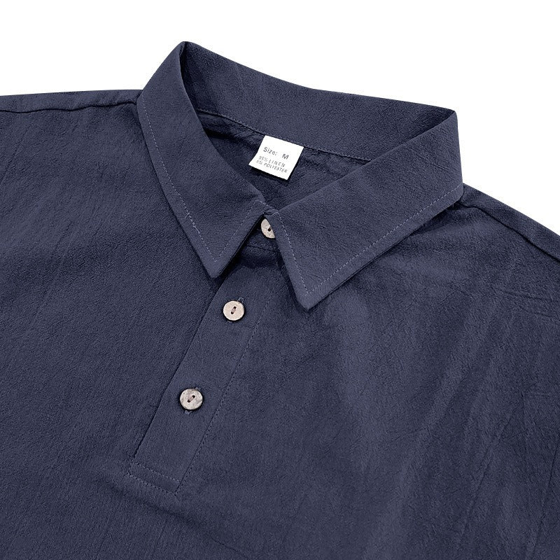 Herren-Poloshirt aus Leinen im britischen Gentleman-Stil, lockere Passform, Sommer, kurze Ärmel | YHBKCS-20