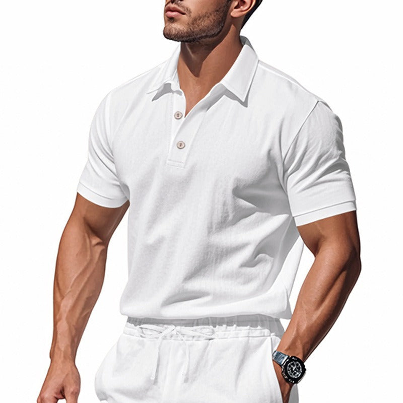 Herren-Poloshirt aus Leinen im britischen Gentleman-Stil, lockere Passform, Sommer, kurze Ärmel | YHBKCS-20