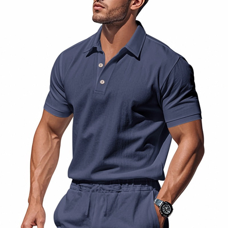 Herren-Poloshirt aus Leinen im britischen Gentleman-Stil, lockere Passform, Sommer, kurze Ärmel | YHBKCS-20