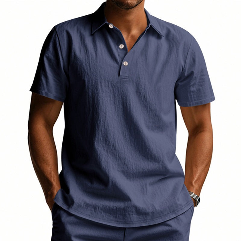 Herren-Poloshirt aus Leinen im britischen Gentleman-Stil, lockere Passform, Sommer, kurze Ärmel | YHBKCS-20