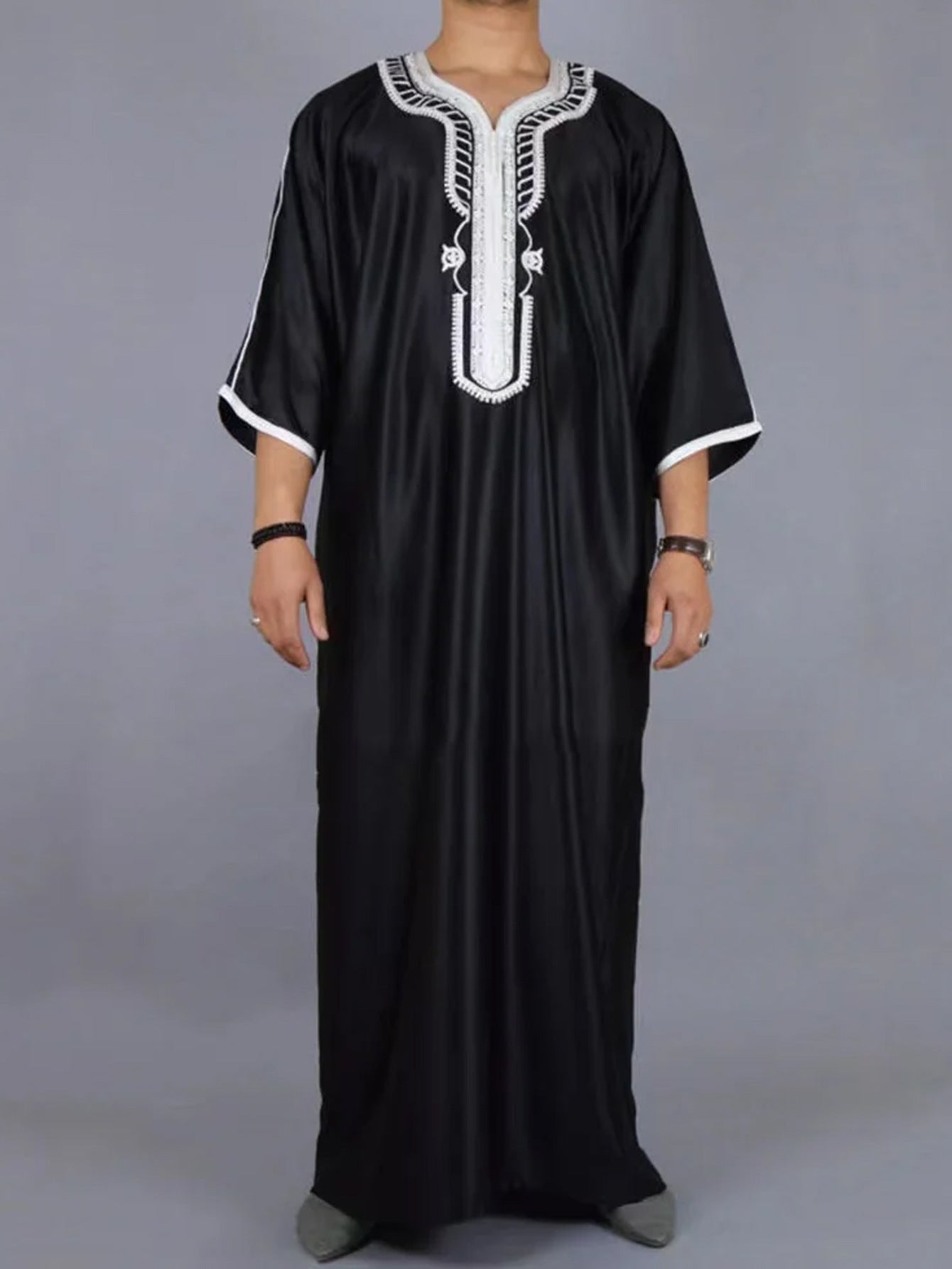 Muslimische Herrenrobe, mehrfarbig, kurzärmelig, bestickt, arabisch-marokkanisch, elegante traditionelle Kleidung | 21450