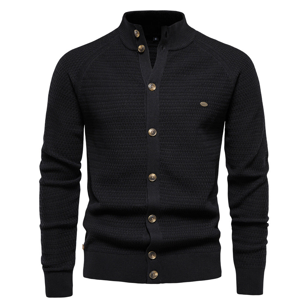 Herren Winter-Cardigan mit durchgehendem Reißverschluss – Strickoberteil aus hochelastischer Baumwolle mit Stehkragen | Y324