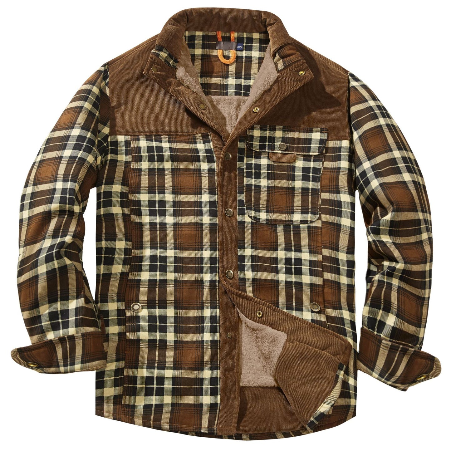 Herren Patchwork Cord Karo Hemd Jacke Übergröße Samtgefüttert Lässiges Winteroberteil | 3251