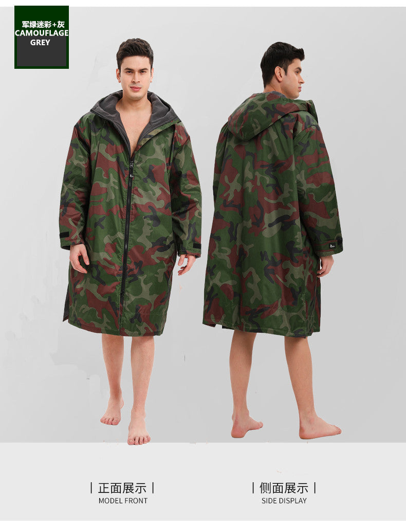Unisex-Allwetter-Trockenmantel mit Kapuze und Camouflage-Muster – Wasserdichter, winddichter Schwimmparka mit Handtuchfutter | BCM022