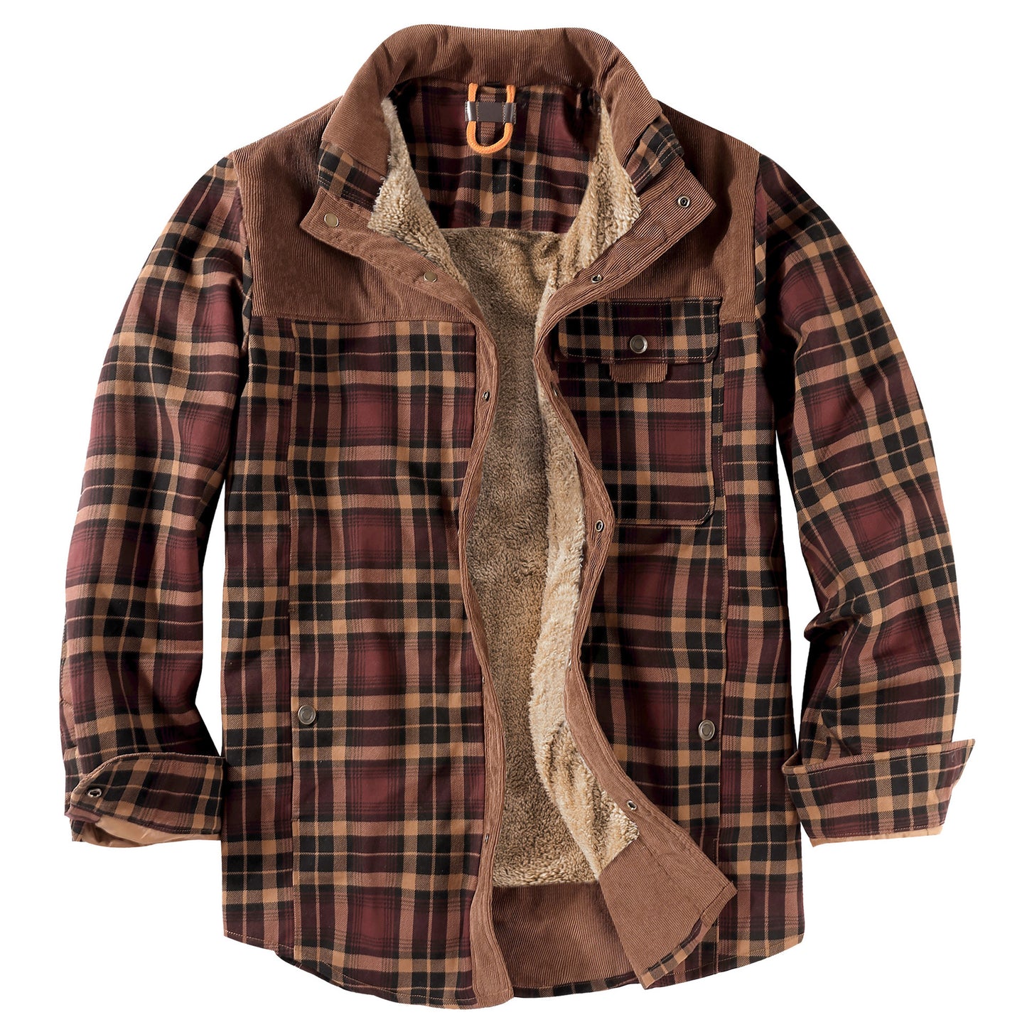 Herren Patchwork Cord Karo Hemd Jacke Übergröße Samtgefüttert Lässiges Winteroberteil | 3251