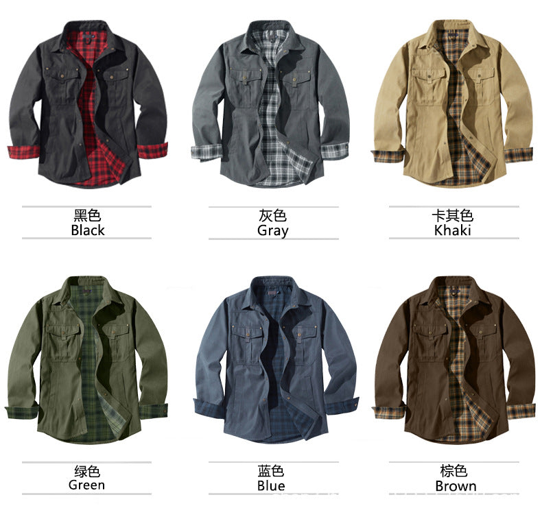 Herren Karojacke Langarm Button-Down Flanelljacke mit Taschen für Streetwear | 3268