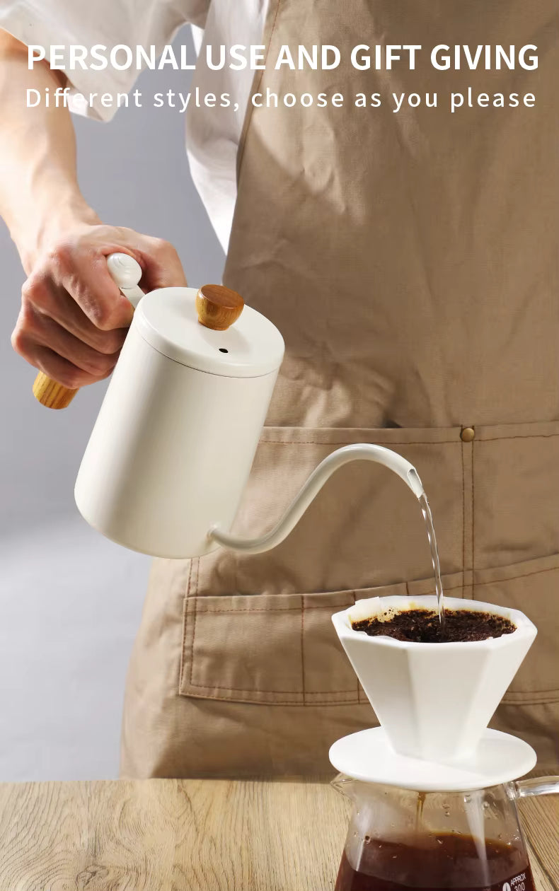 Pour Over Kaffeekessel – 600 ml Edelstahl-Handtropfkessel mit Holzgriff UK | NB-ZT2020