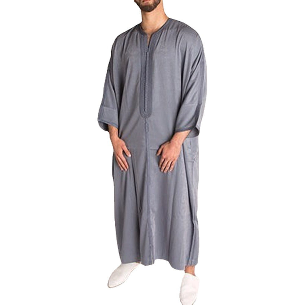 Graues afrikanisches ethnisches Herren-Langhemd – Pullover im muslimischen Robenstil mit Punkten | 1138203