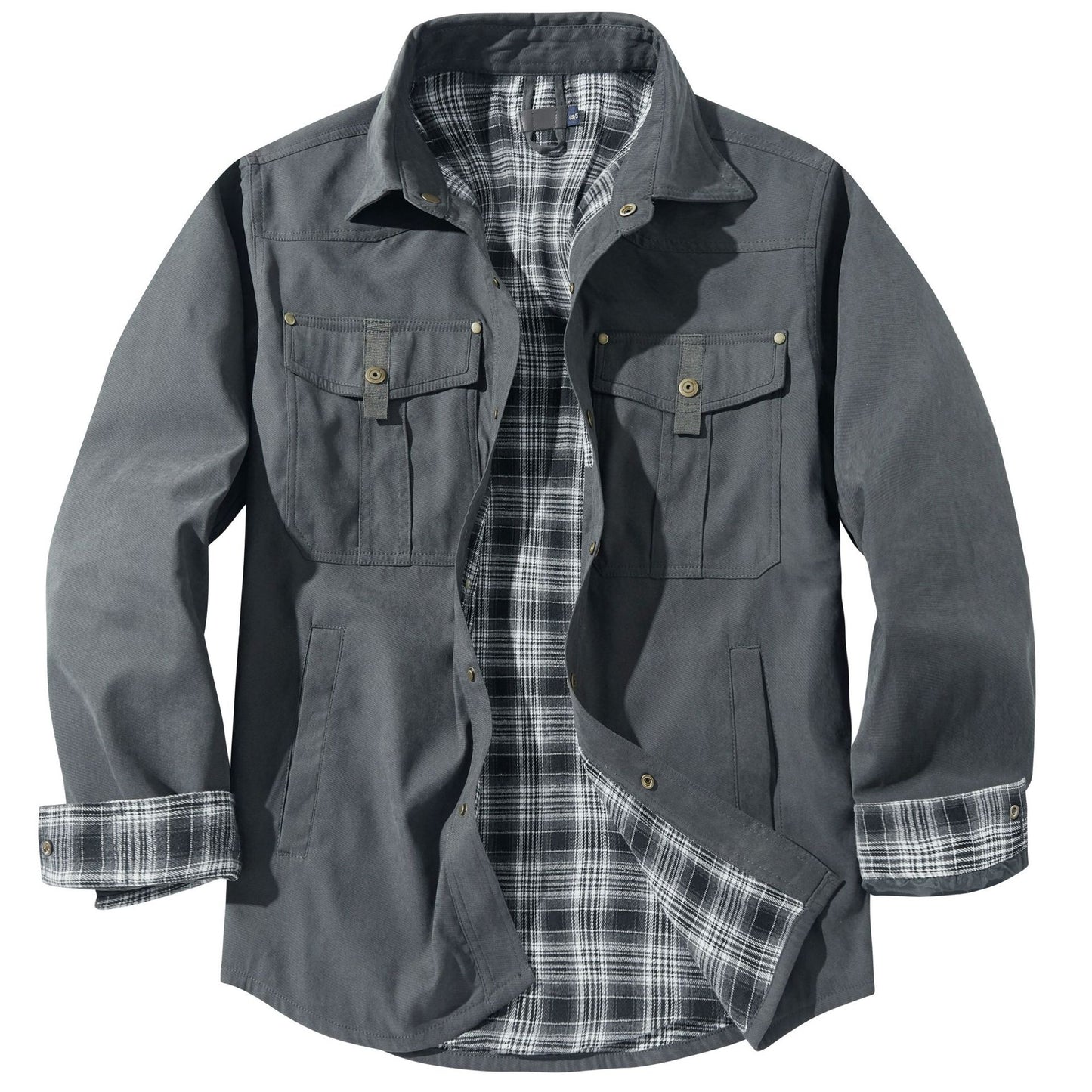 Herren Karojacke Langarm Button-Down Flanelljacke mit Taschen für Streetwear | 3268