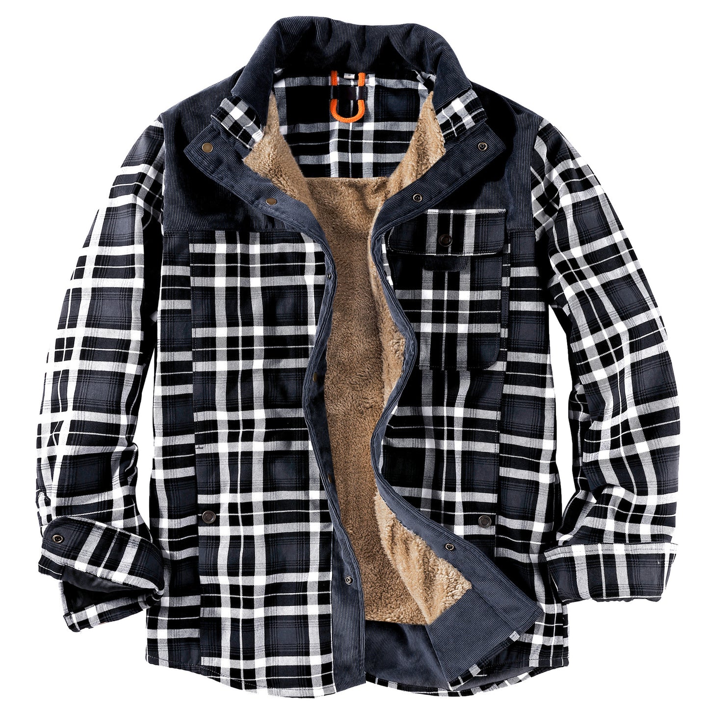 Herren Patchwork Cord Karo Hemd Jacke Übergröße Samtgefüttert Lässiges Winteroberteil | 3251