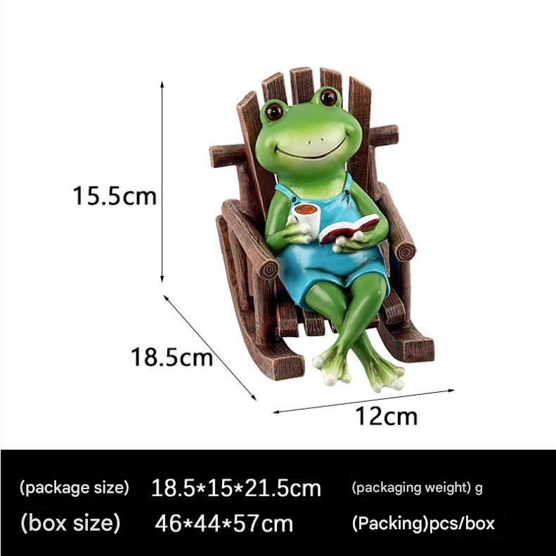 Lesender Frosch auf Schaukelstuhl, lustige Schreibtischdekoration aus Kunstharz und einzigartiges Geburtstagsgeschenk | RDW142