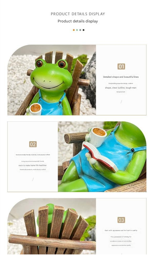 Lesender Frosch auf Schaukelstuhl, lustige Schreibtischdekoration aus Kunstharz und einzigartiges Geburtstagsgeschenk | RDW142