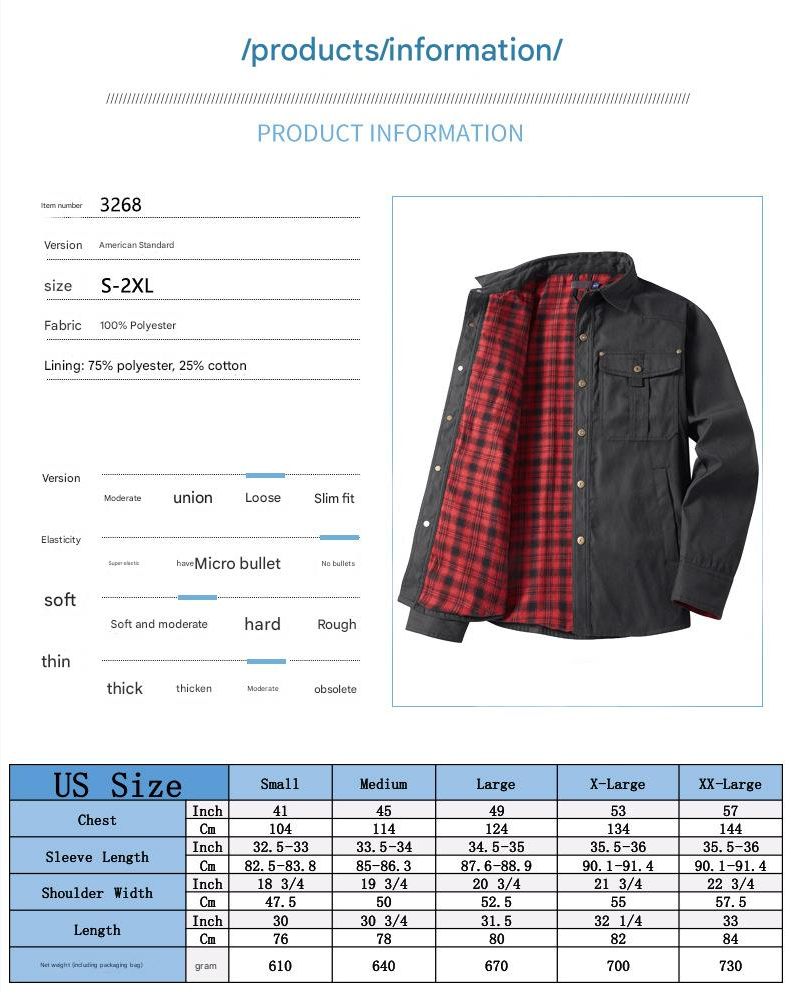 Herren Karojacke Langarm Button-Down Flanelljacke mit Taschen für Streetwear | 3268