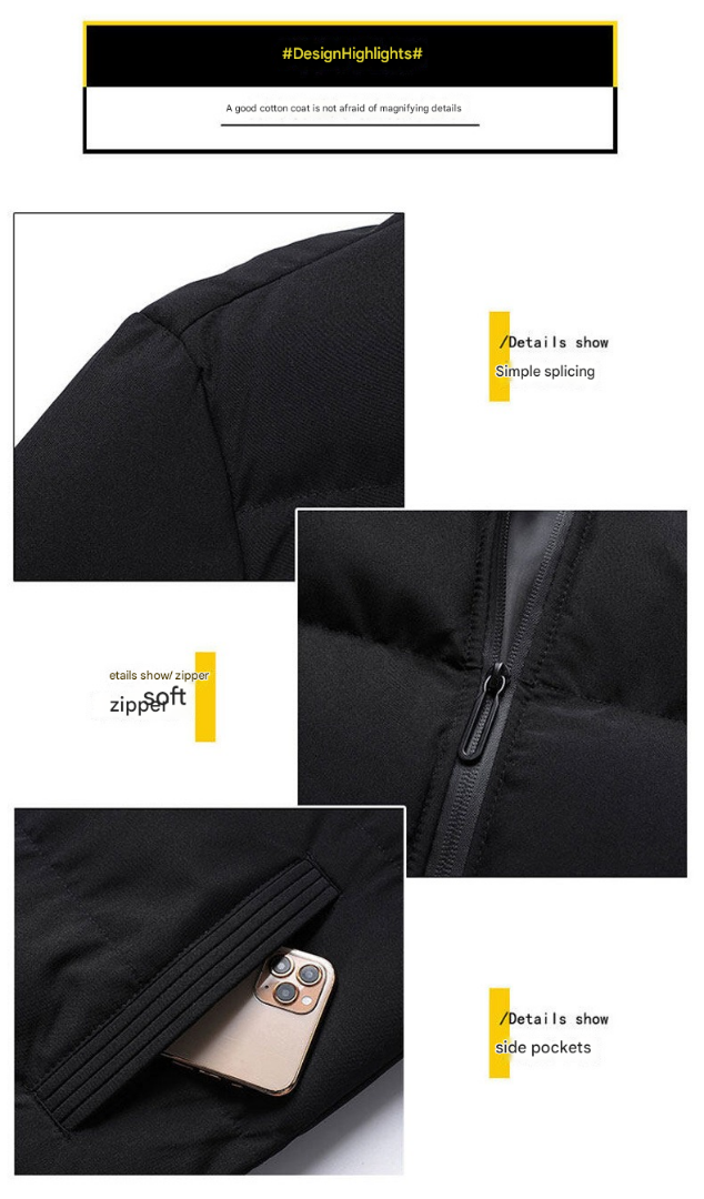 Dicke Winter-Daunenjacke für Herren – Warmer Baumwollmantel mit Stehkragen für europäische Winter 8668