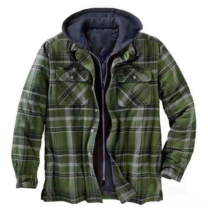 Herren-Flanelljacke mit Kapuze und Karomuster, leichte Thermo-Hemdjacke mit Reißverschluss für Herbst und Winter – gemütliche und weiche Oberbekleidung | SY0004
