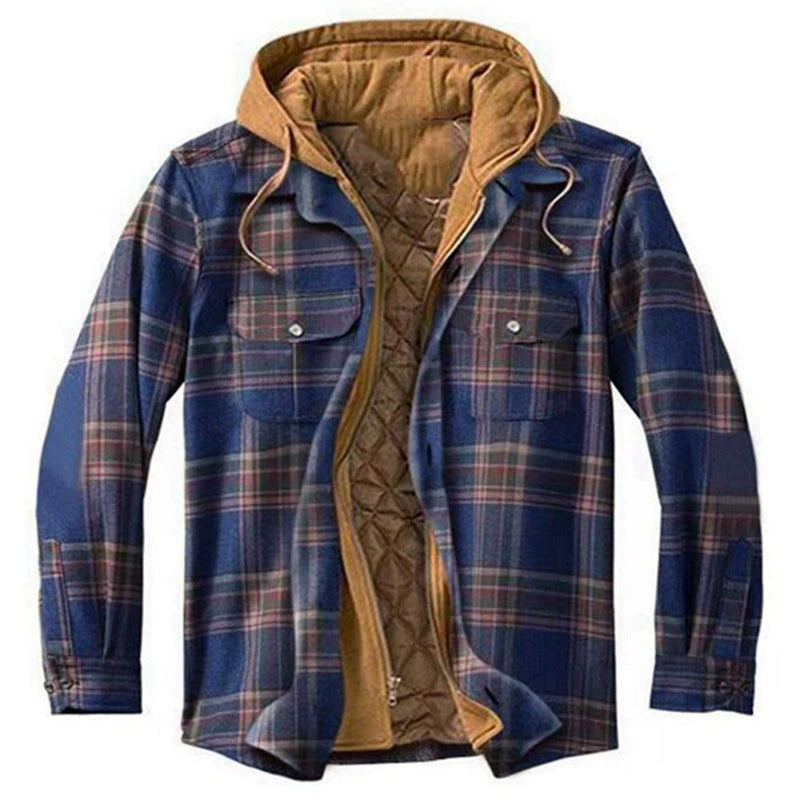 Herren-Flanelljacke mit Kapuze und Karomuster, leichte Thermo-Hemdjacke mit Reißverschluss für Herbst und Winter – gemütliche und weiche Oberbekleidung | SY0004