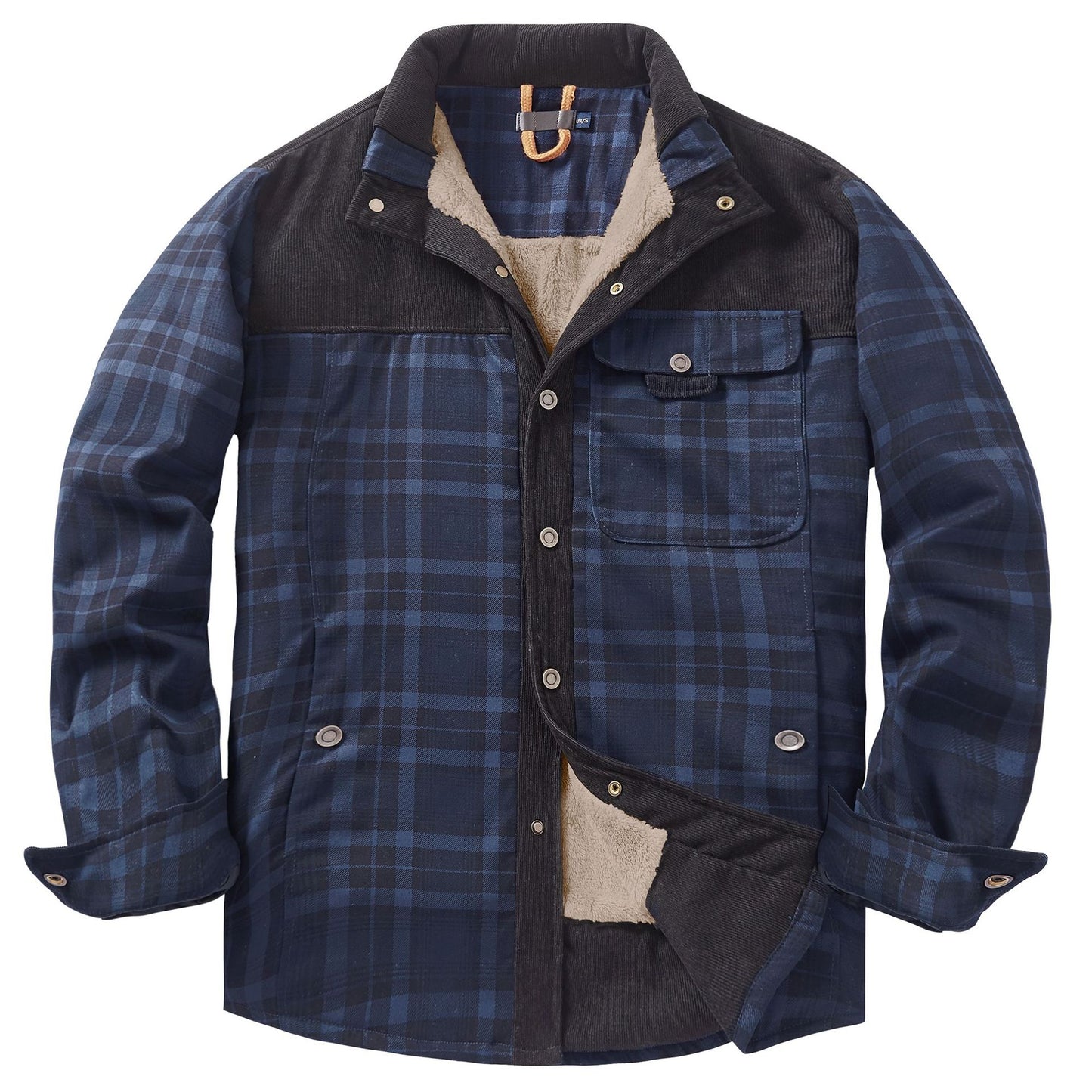 Herren Patchwork Cord Karo Hemd Jacke Übergröße Samtgefüttert Lässiges Winteroberteil | 3251