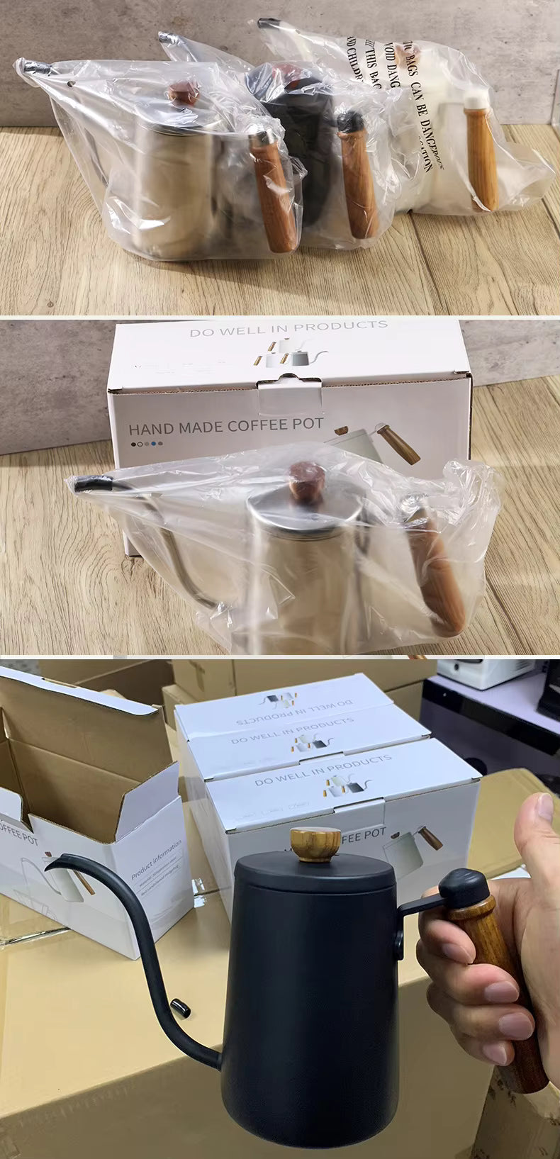 Pour Over Kaffeekessel – 600 ml Edelstahl-Handtropfkessel mit Holzgriff UK | NB-ZT2020
