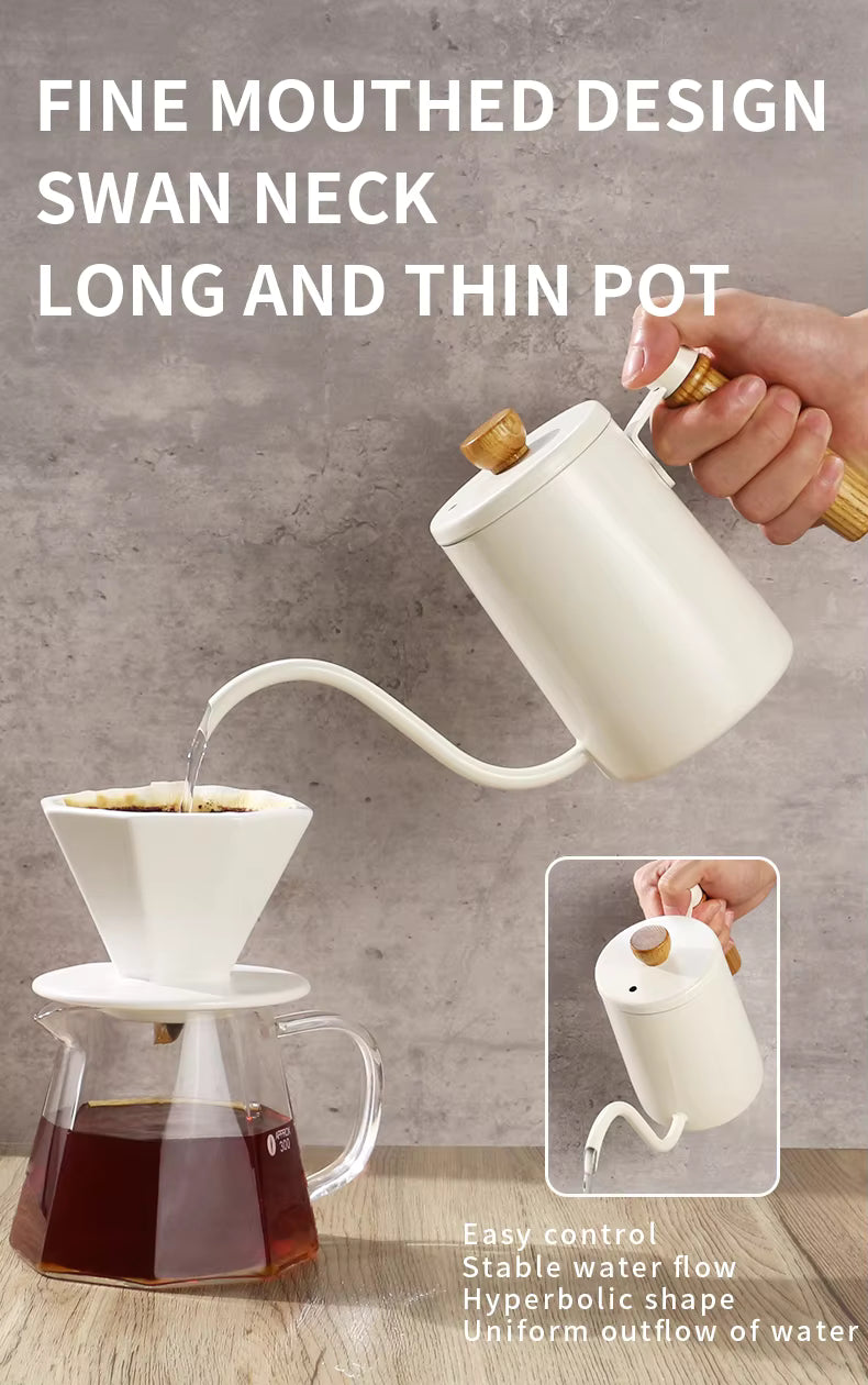 Pour Over Kaffeekessel – 600 ml Edelstahl-Handtropfkessel mit Holzgriff UK | NB-ZT2020