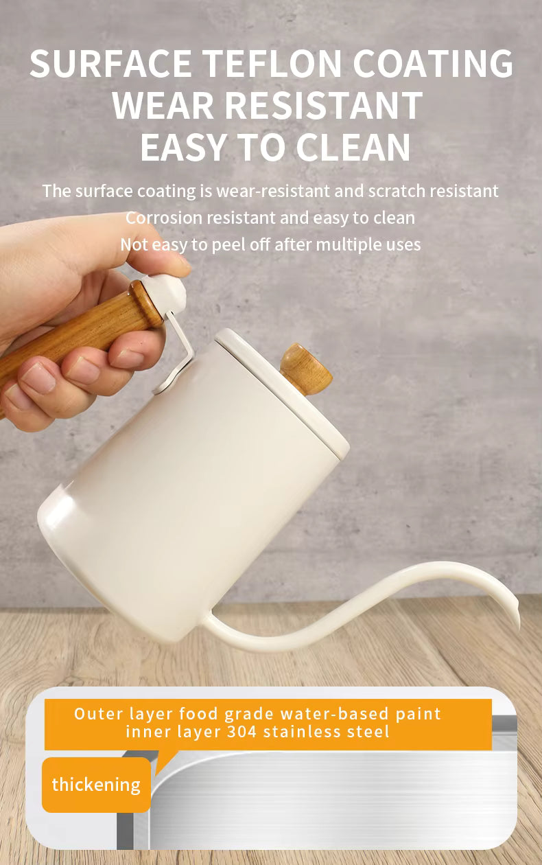 Pour Over Kaffeekessel – 600 ml Edelstahl-Handtropfkessel mit Holzgriff UK | NB-ZT2020
