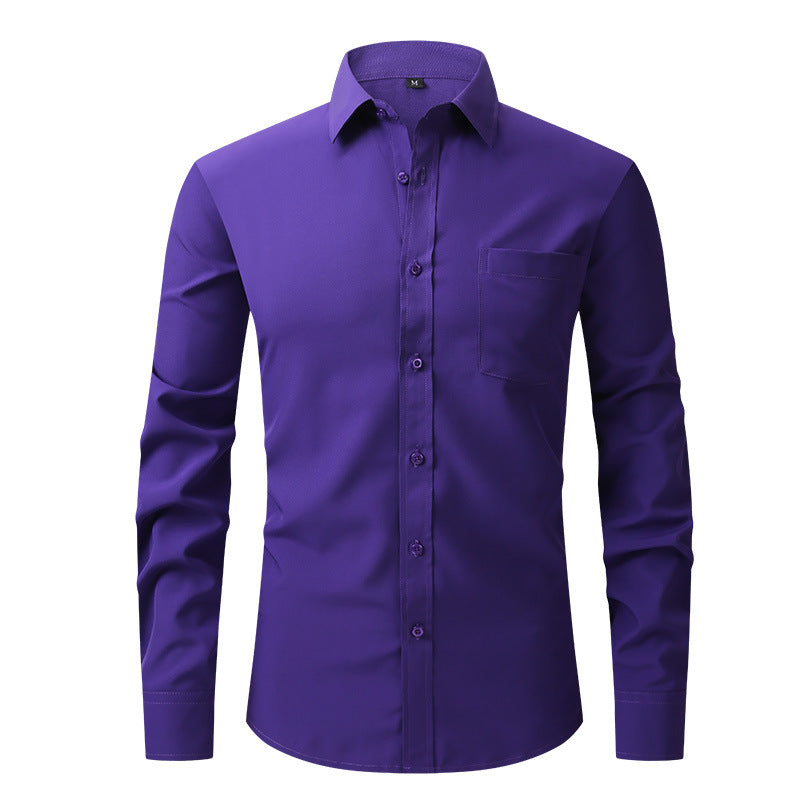 Herren Elastizität Formelles Hemd Langarm Hochzeit Slim Fit Bügelfreie Hemden Top | W7