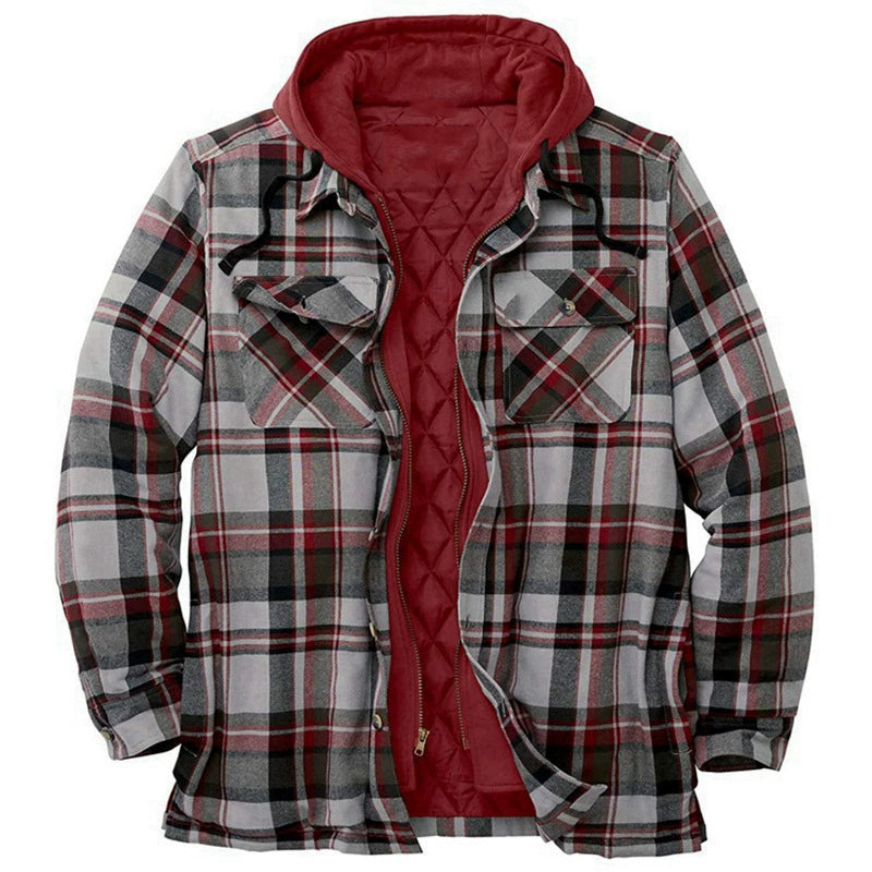 Herren-Flanelljacke mit Kapuze und Karomuster, leichte Thermo-Hemdjacke mit Reißverschluss für Herbst und Winter – gemütliche und weiche Oberbekleidung | SY0004