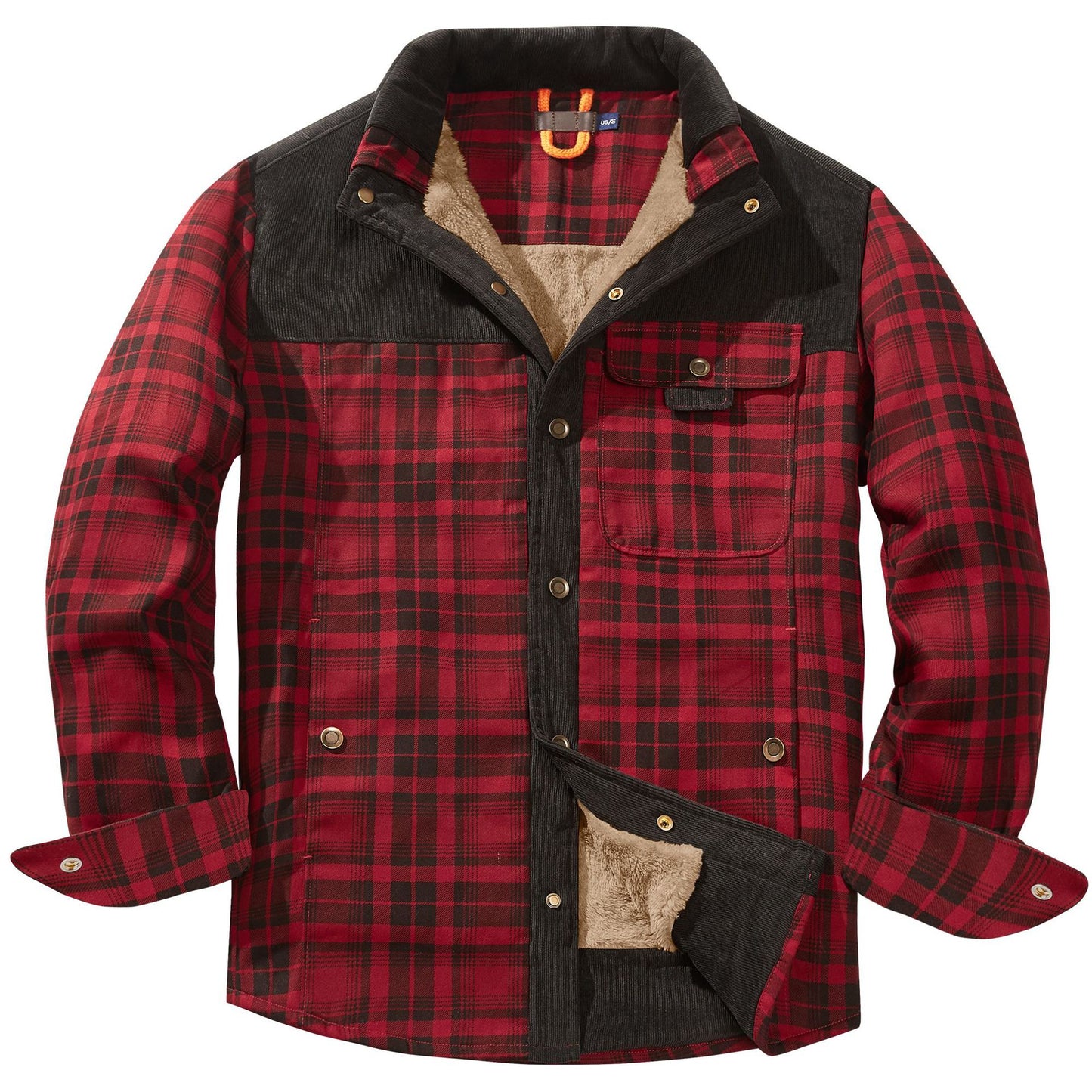 Herren Patchwork Cord Karo Hemd Jacke Übergröße Samtgefüttert Lässiges Winteroberteil | 3251
