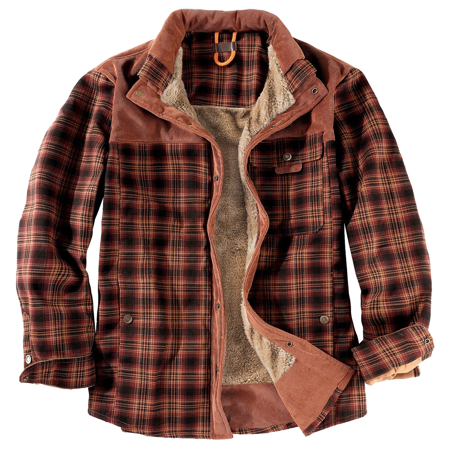 Herren Patchwork Cord Karo Hemd Jacke Übergröße Samtgefüttert Lässiges Winteroberteil | 3251