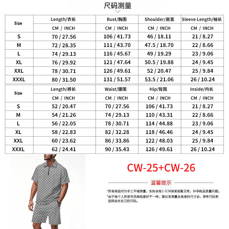 Trendiges Herren-Poloshirt mit Schachbrettmuster und passenden Shorts, zweiteiliges Sommer-Outfit-Set | CW-25
