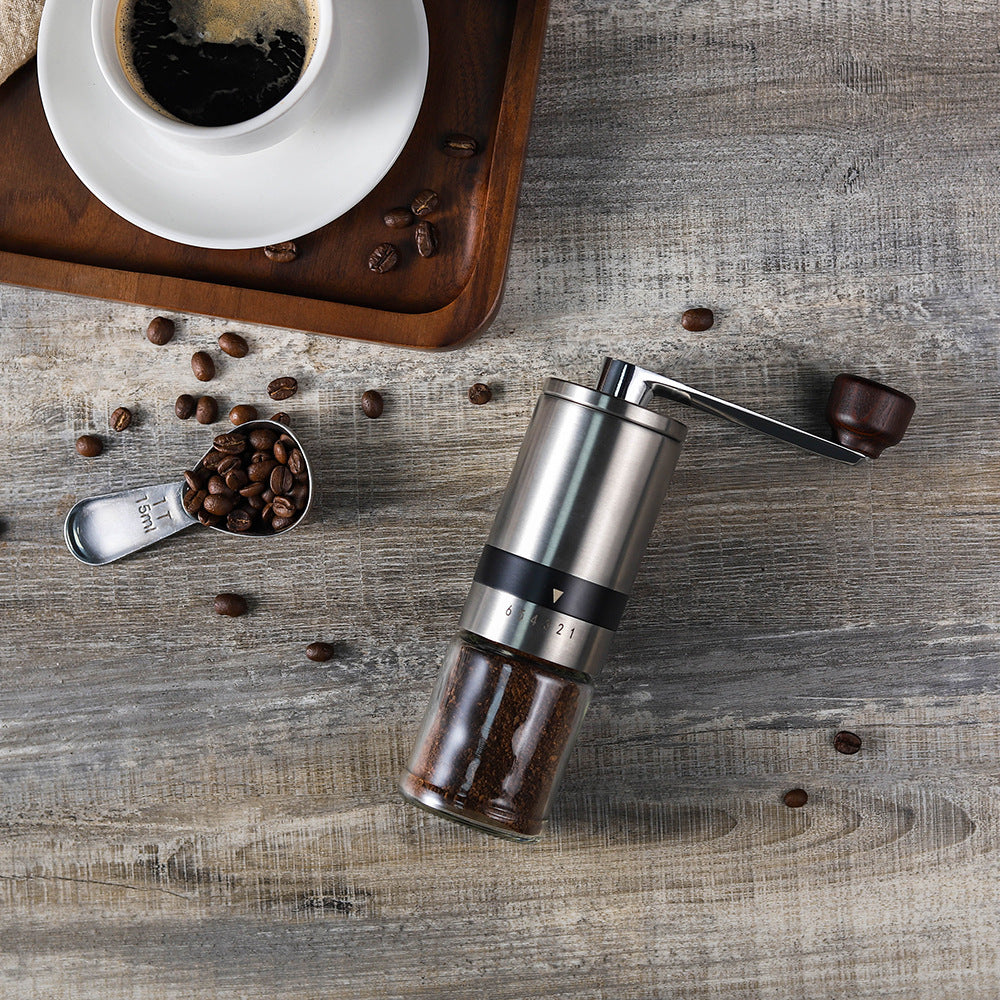 Tragbare manuelle Kaffeemühle – Handkurbel-Kaffeemühle aus Edelstahl mit Keramikmahlwerk für die Zubereitung zu Hause und im Freien | 1070165
