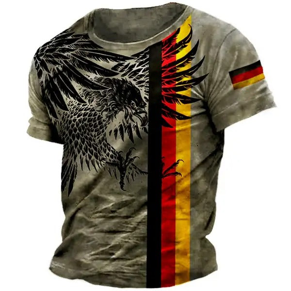 Herren Outdoor Vintage Deutsche Flagge Adler Print T-Shirt | G0DF