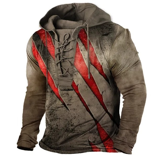 Herren Vintage Outdoor Tactical Schnür-Kapuzen-T-Shirt | 6PH2