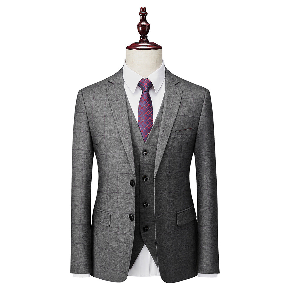 Herrenanzug Slim Fit mit Karomuster, 3-teilig, Einknopf, Business-Anzug für Hochzeiten und Bälle, Blazer, Smoking, Weste und Hose | 1727