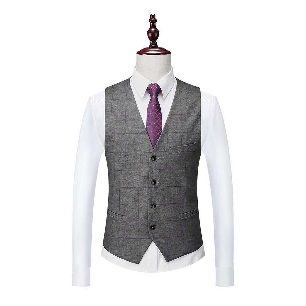 Herrenanzug Slim Fit mit Karomuster, 3-teilig, Einknopf, Business-Anzug für Hochzeiten und Bälle, Blazer, Smoking, Weste und Hose | 1727