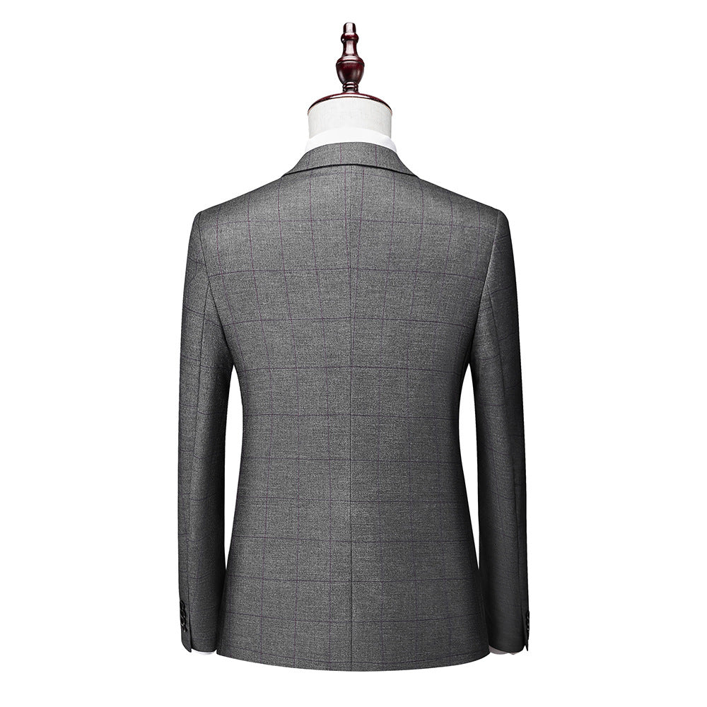 Herrenanzug Slim Fit mit Karomuster, 3-teilig, Einknopf, Business-Anzug für Hochzeiten und Bälle, Blazer, Smoking, Weste und Hose | 1727