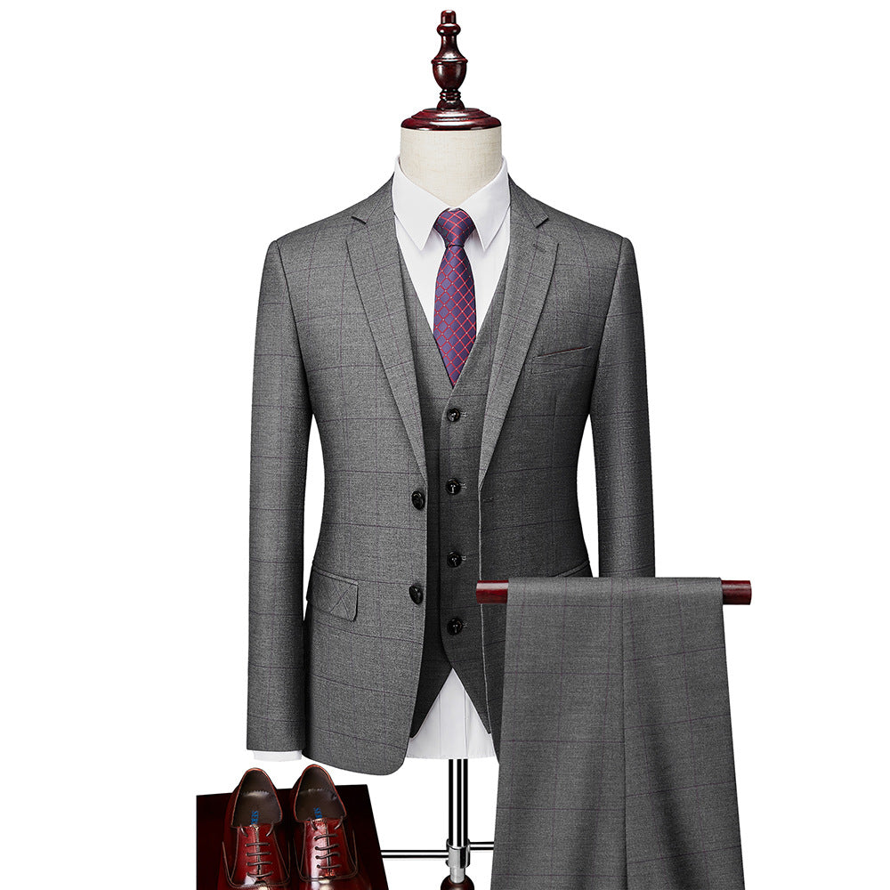 Herrenanzug Slim Fit mit Karomuster, 3-teilig, Einknopf, Business-Anzug für Hochzeiten und Bälle, Blazer, Smoking, Weste und Hose | 1727