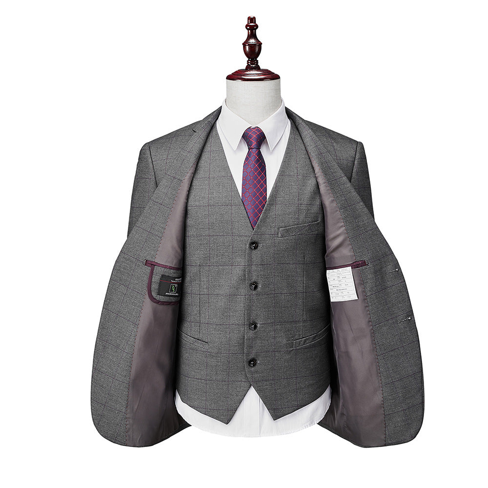 Herrenanzug Slim Fit mit Karomuster, 3-teilig, Einknopf, Business-Anzug für Hochzeiten und Bälle, Blazer, Smoking, Weste und Hose | 1727